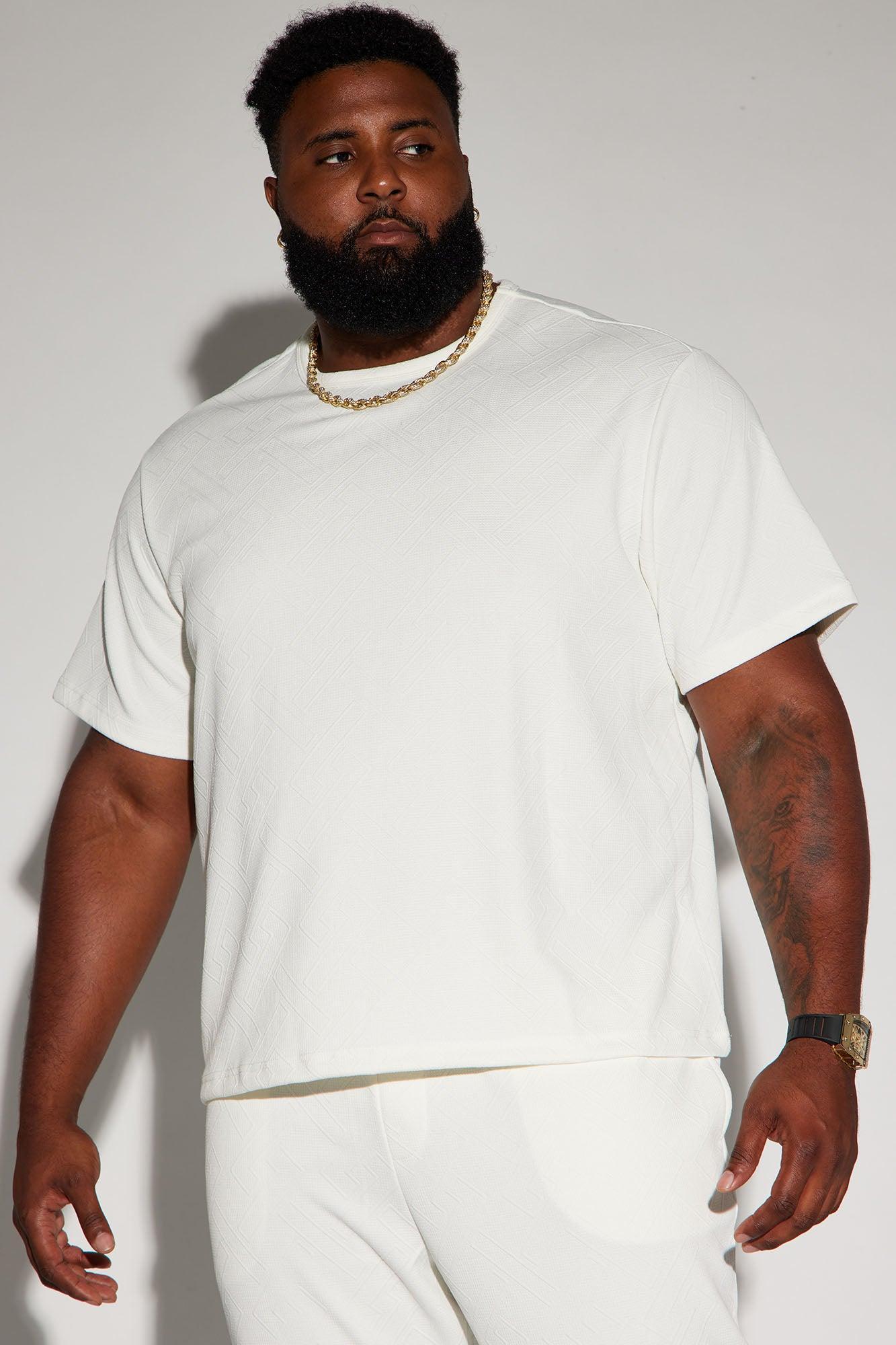 Textured Lines Relaxed Crew Neck Tee - White Product Image