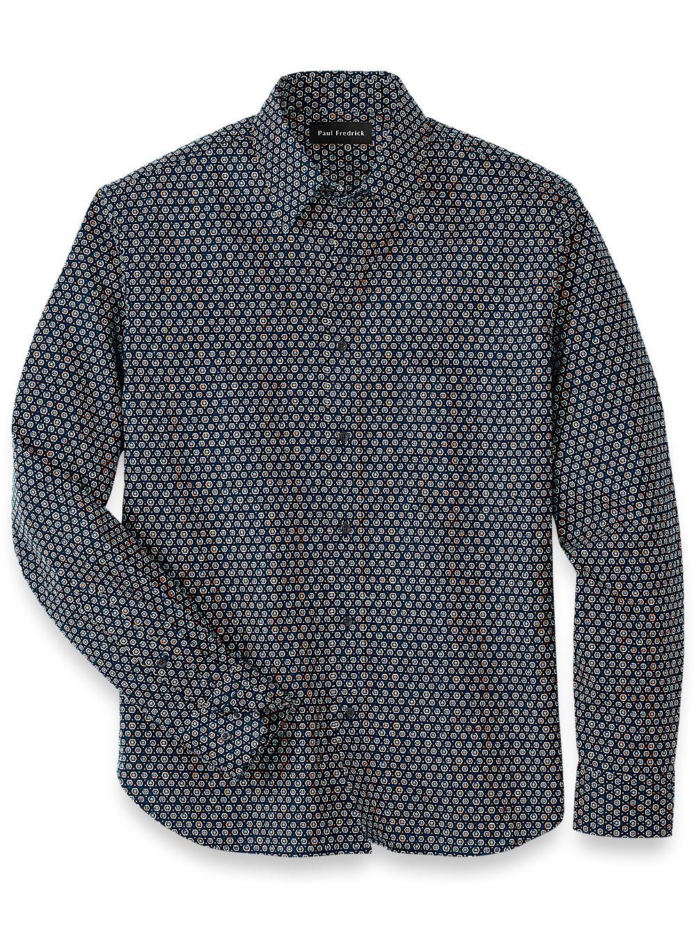 Cotton Geometric Print Casual Shirt - Blue Product Image