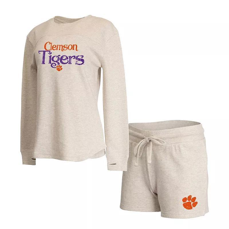 Womens Concepts Sport Cream Clemson Tigers Waffle Fabric Long Sleeve T-Shirt & Shorts Set product image