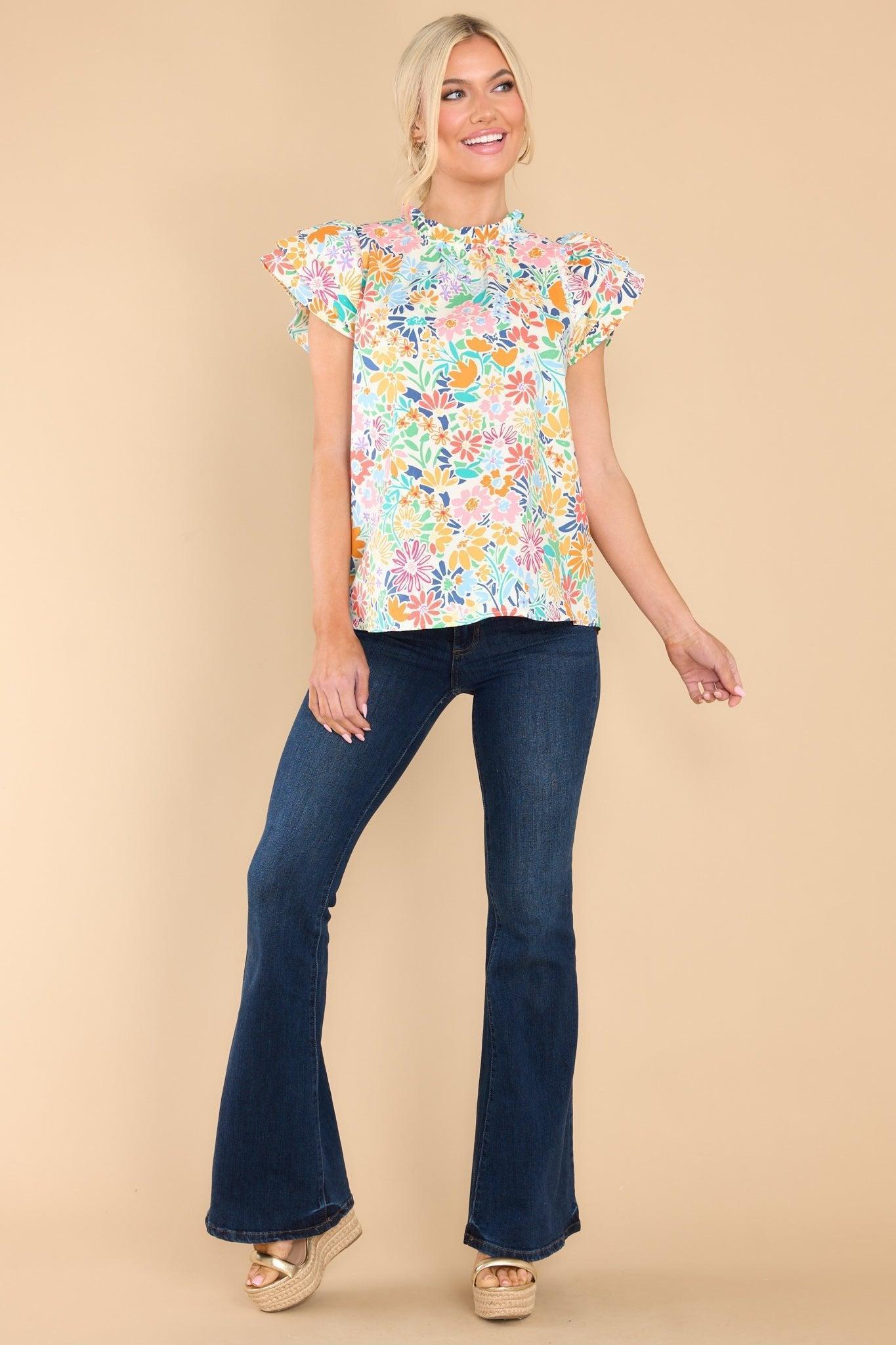 This Is My Day Ivory Multi Floral Print Top Product Image