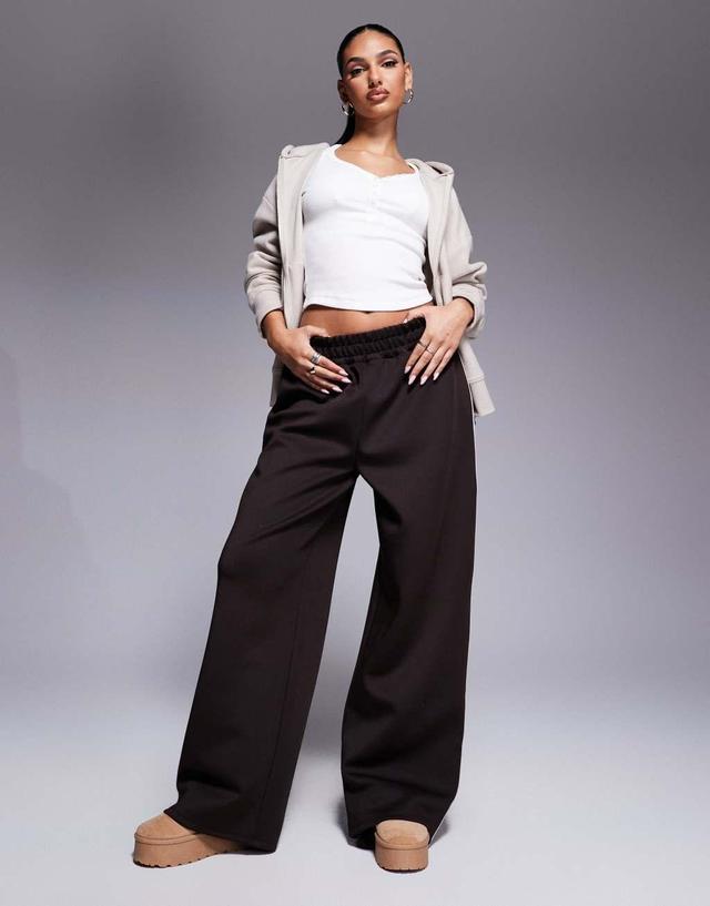 ASOS DESIGN scuba wide leg sweatpants in chocolate Product Image