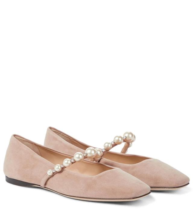 JIMMY CHOO Ade Suede Flat In Beige Product Image