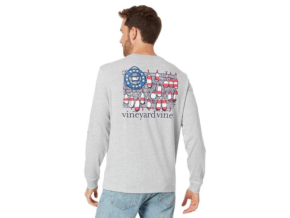 Vineyard Vines Usa Buoys Long Sleeve Pocket Tee (Grey Heather) Men's Clothing Product Image