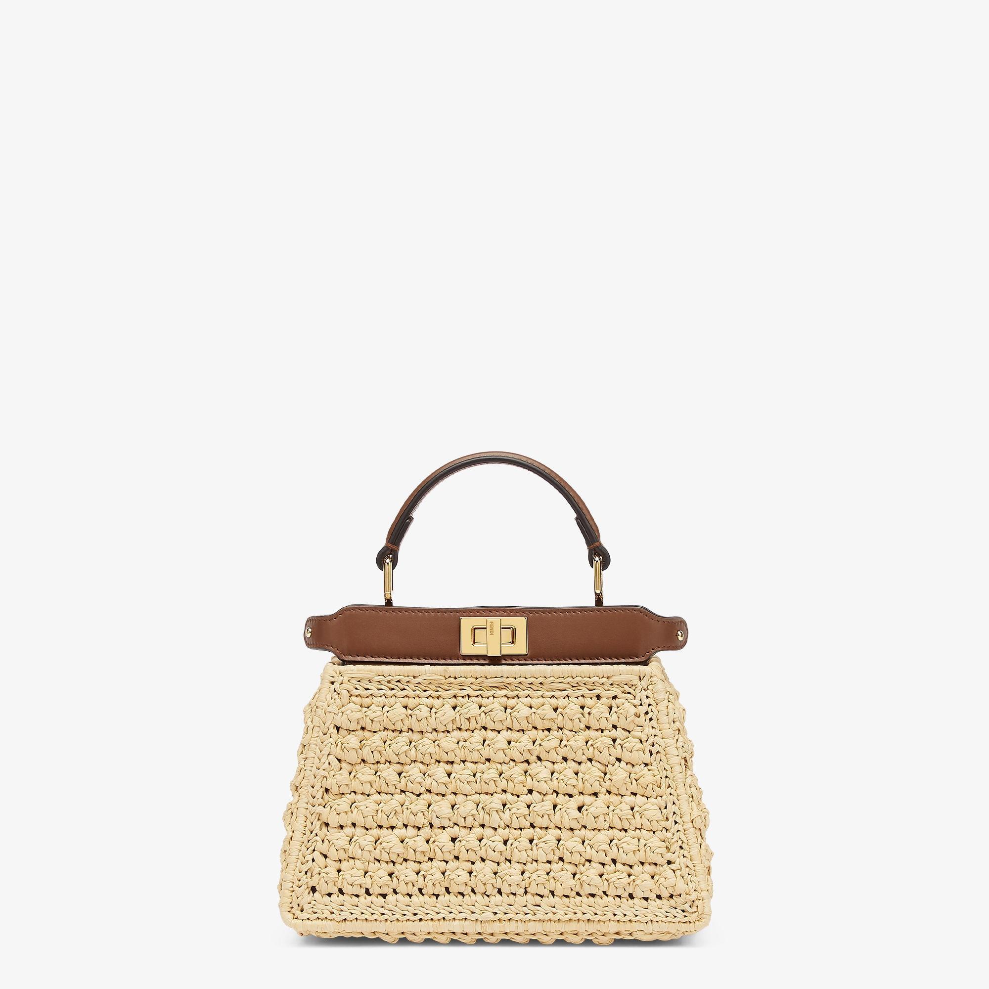 Peekaboo ISeeU PetiteBrown leather and raffia bag Product Image