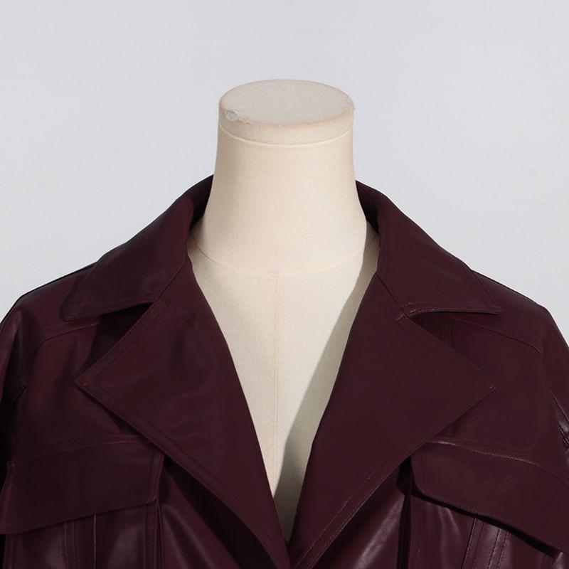 Faux Leather Button-Up Jacket Product Image