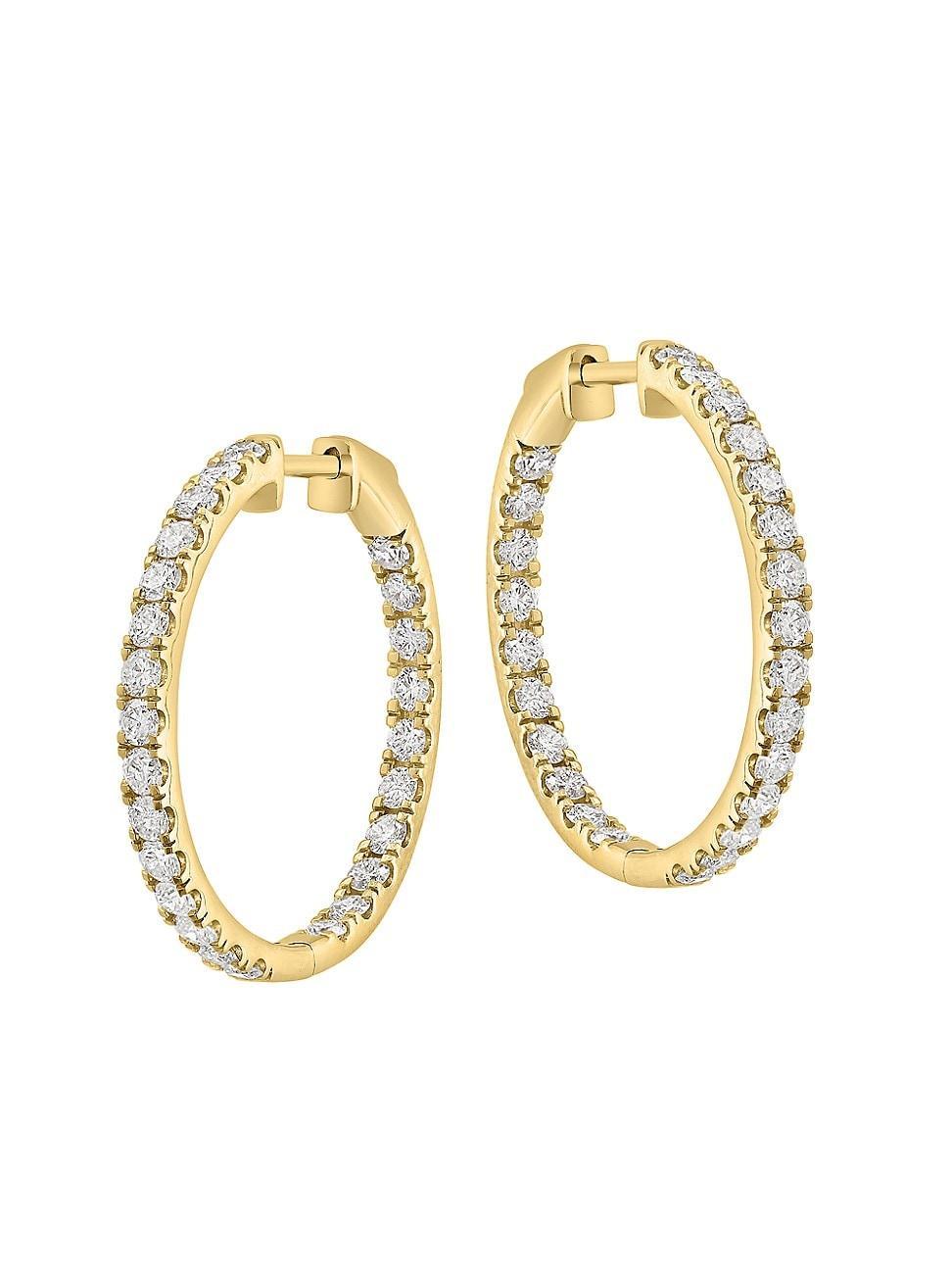 Womens 14K Yellow Gold & 1.96 TCW Diamond Inside-Out Hoop Earrings Product Image