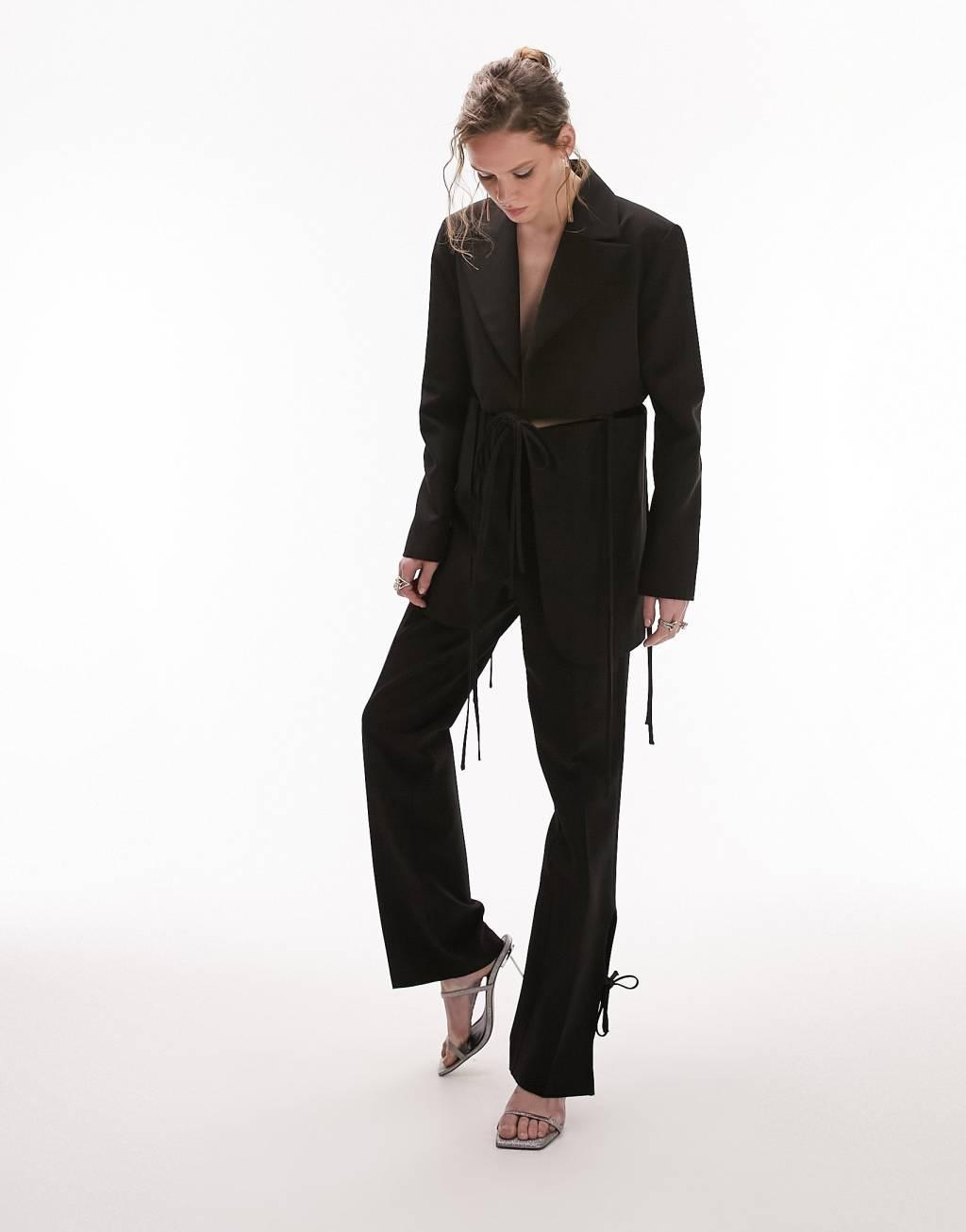 Topshop cut-out flare pants with ties in black - part of a set  Product Image