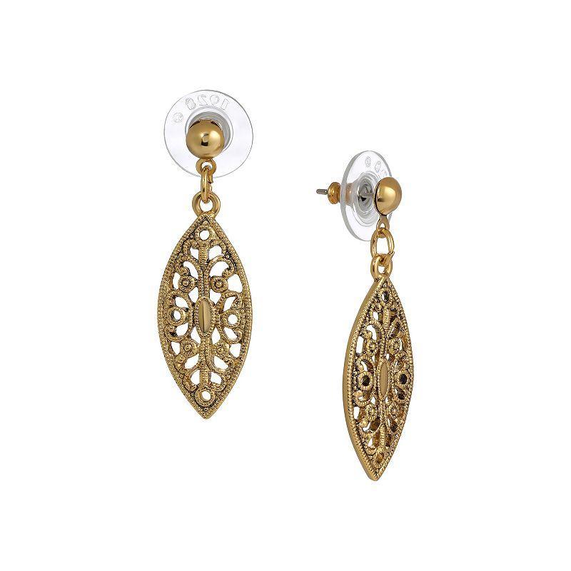 1928 Gold Tone Filigree Post Drop Earrings, Womens, Yellow Product Image