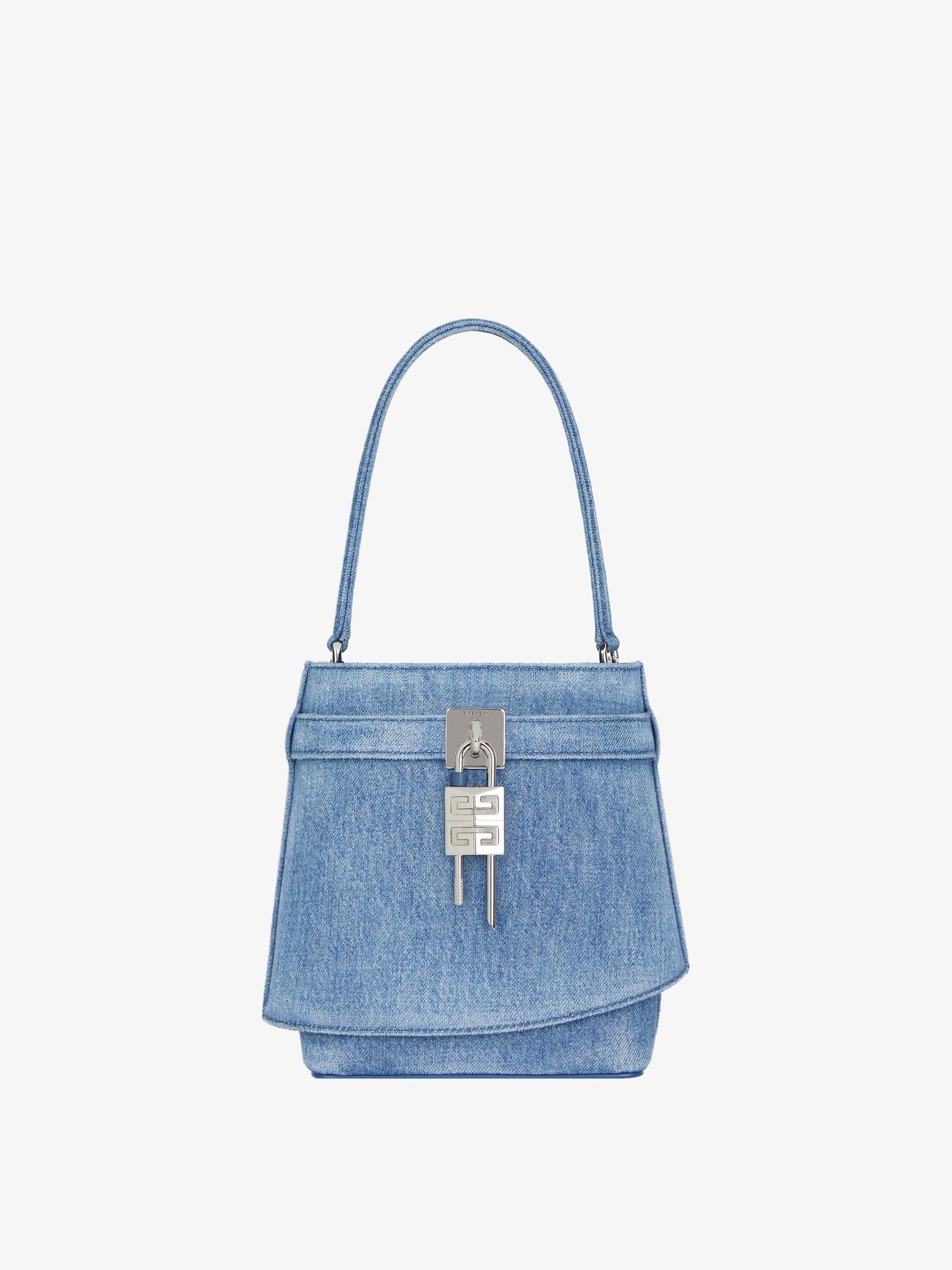 Shark Lock bucket bag in washed denim Product Image