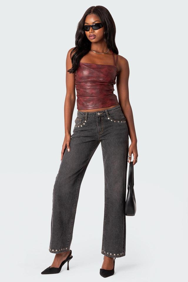 Rivet Trim Straight Leg Jeans Product Image