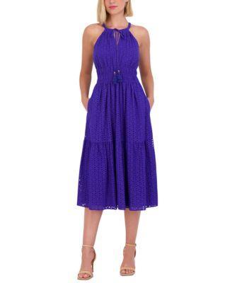 Women's Cotton Sleeveless Eyelet Midi Dress Product Image