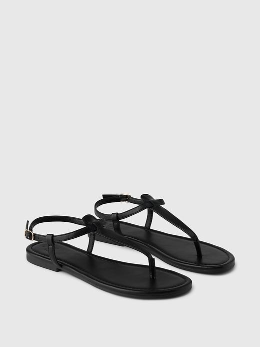 Vegan Leather T-Strap Sandals Product Image