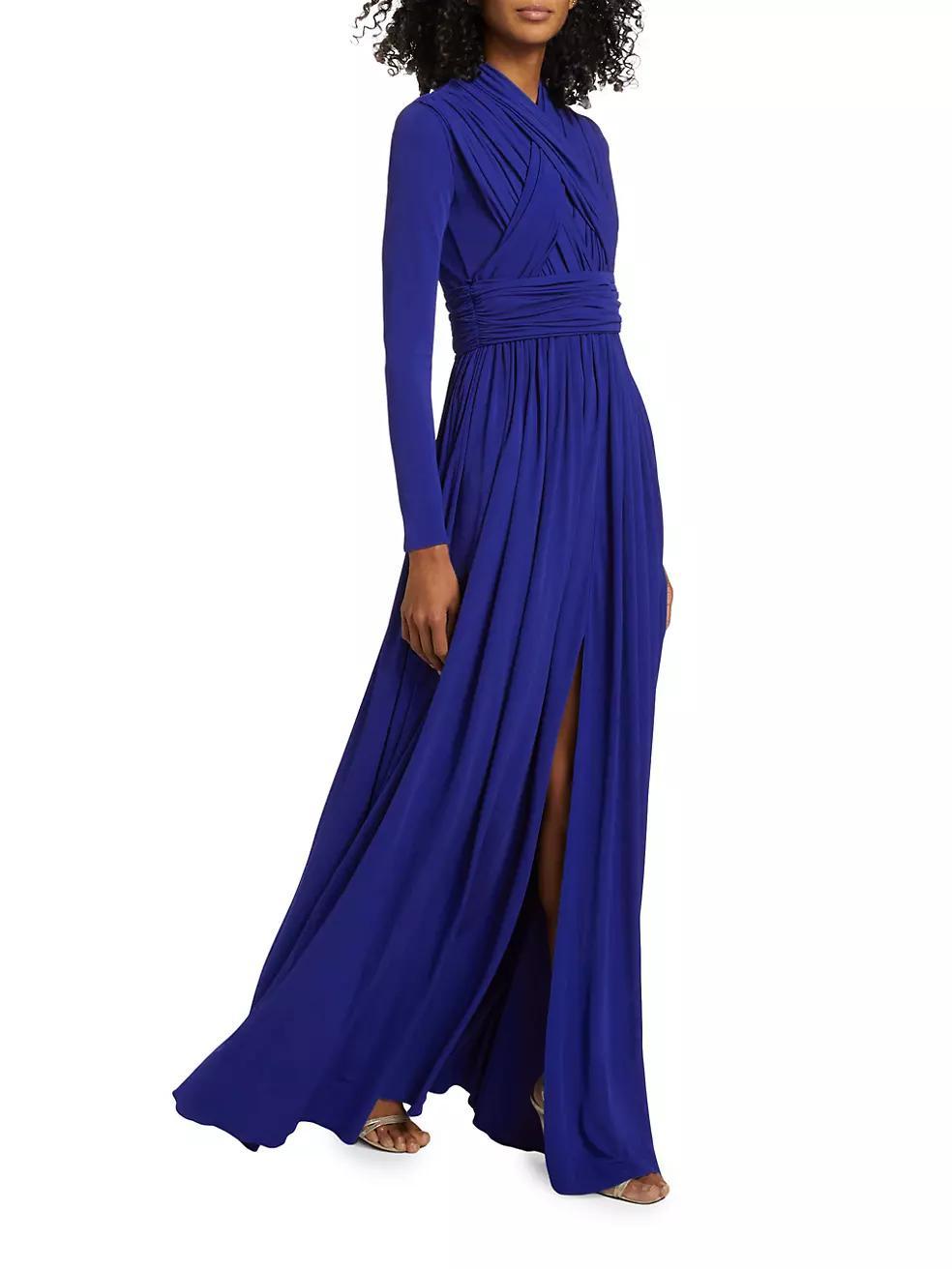 Jersey Draped Long-Sleeve Gown Product Image