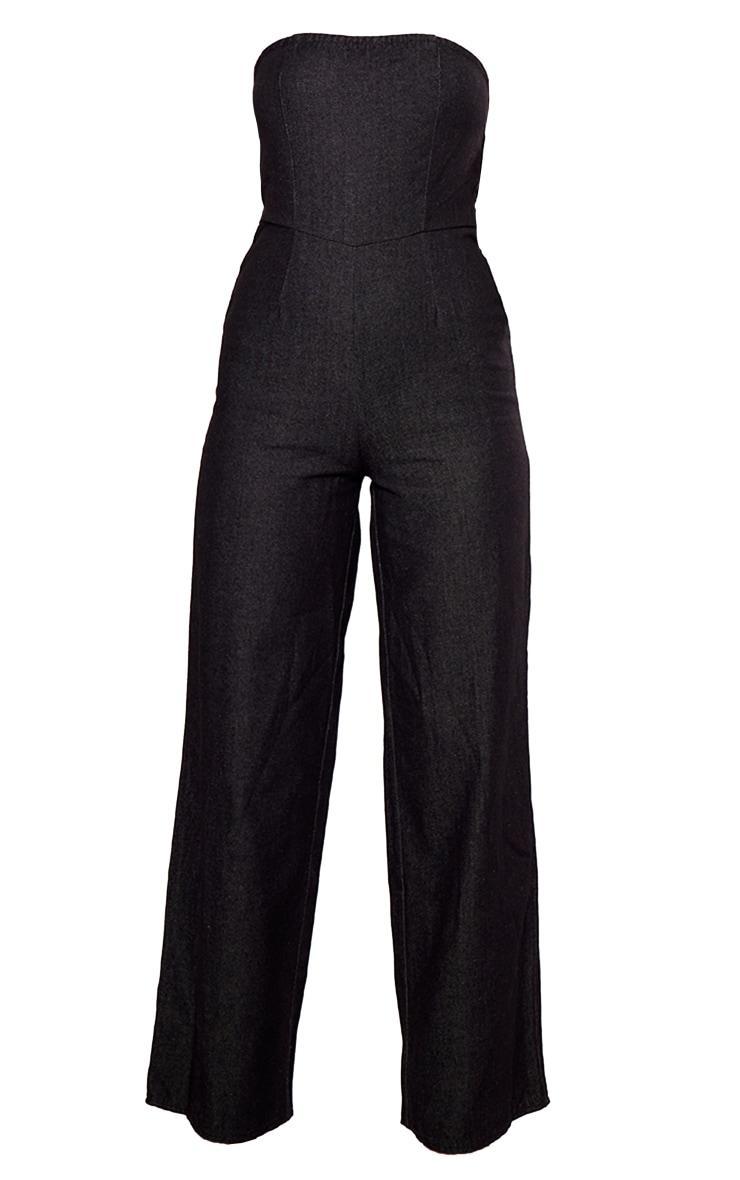 Black Twill Bandeau Wide Leg Jumpsuit Product Image