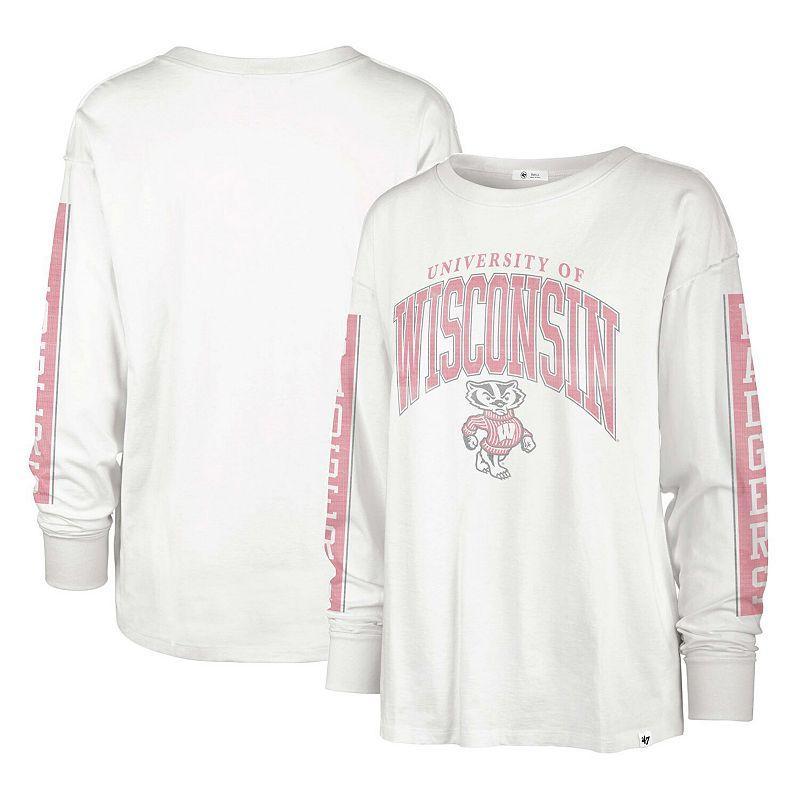 Womens 47 Brand White Distressed Wisconsin Badgers Statement Soa 3-Hit Long Sleeve T-shirt Product Image