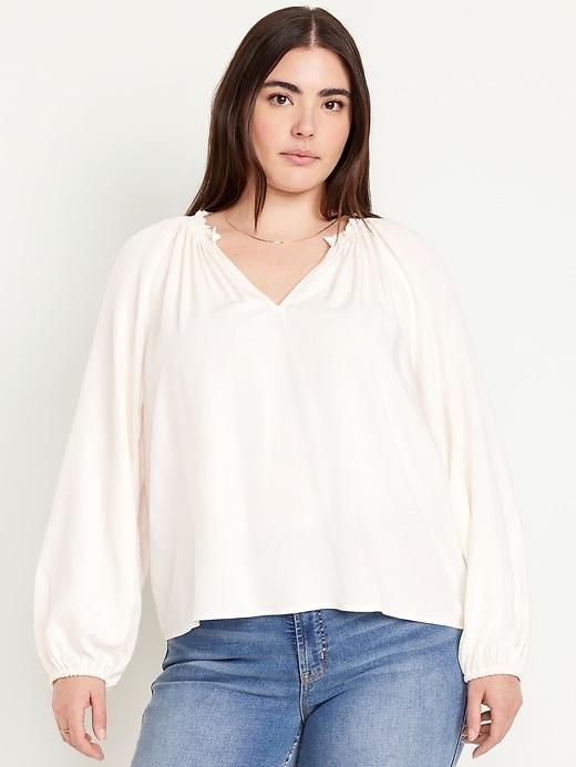 Ruffled Split-Neck Top Product Image