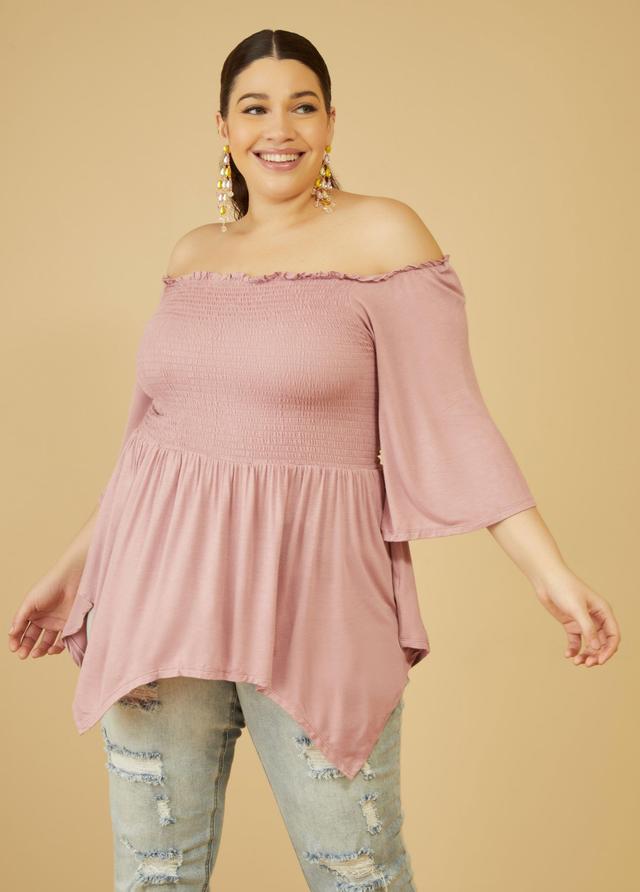 Plus Size Off The Shoulder Shirred Top Ashley Stewart Product Image