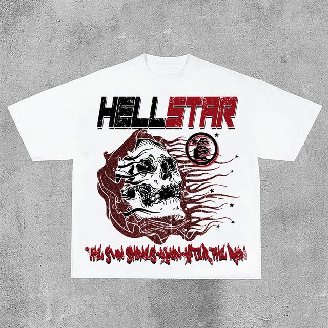 Hellstar Flame Skeleton Star Print Cotton T-Shirt Product Image