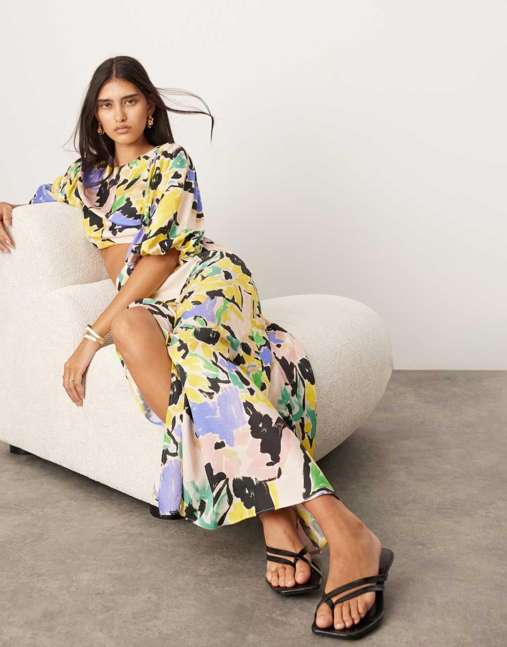 ASOS EDITION blouson sleeve cut out midi dress in oversized floral print Product Image