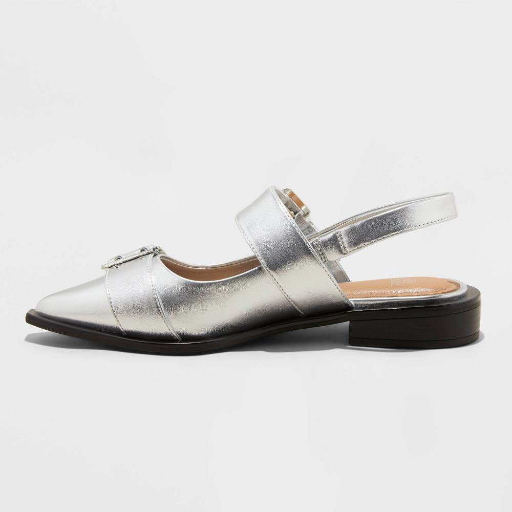 Women's Peyton Buckle Slingback Flats - Wild Fable™ Metallic Silver 6 Product Image