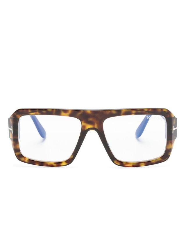 Tortoiseshell-effect Square-frame Glasses In Brown Product Image