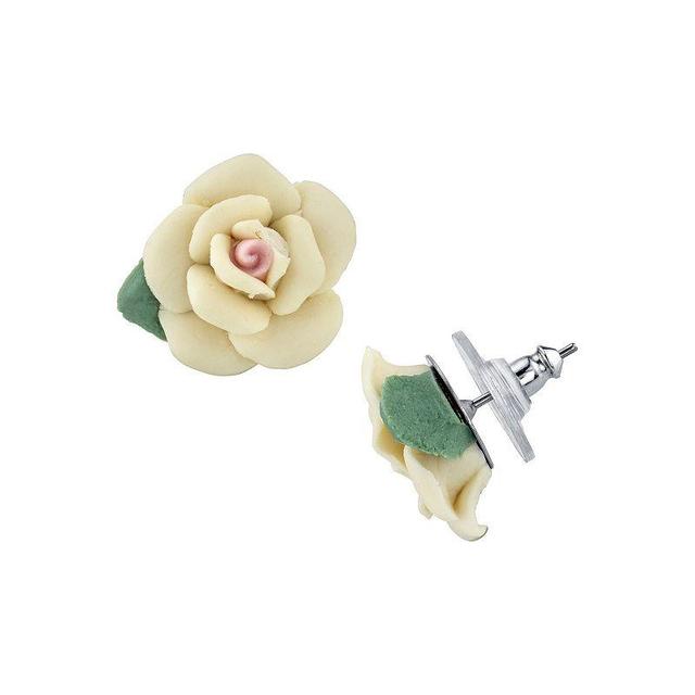 1928 Porcelain Rose Stud Earrings, Womens, Beig/Green Product Image