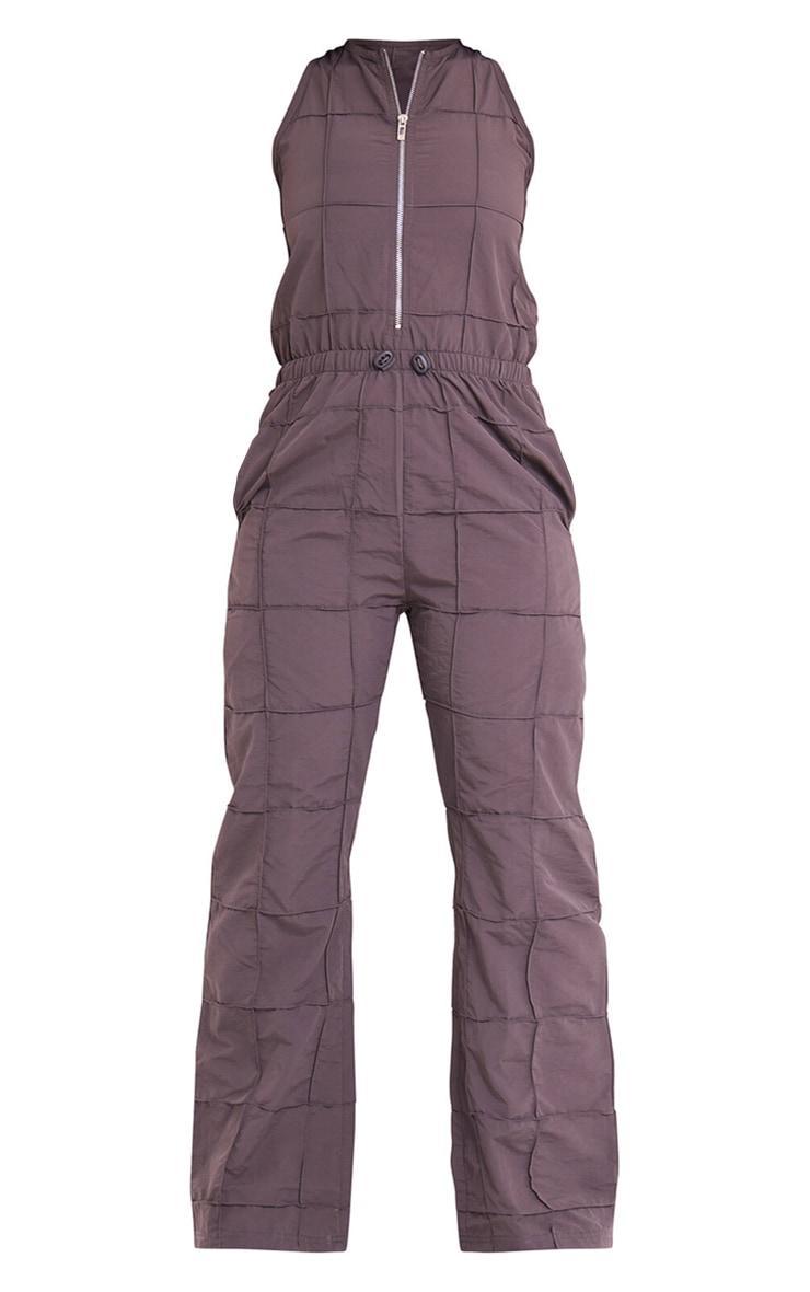 Taupe Textured Zip Up Toggle Jumpsuit Product Image