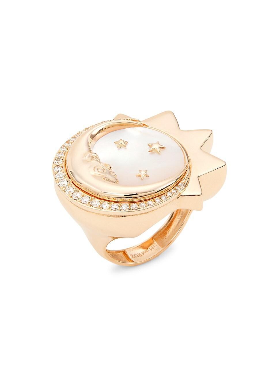 Womens Essentials The Moon 14K Gold, Diamond & Mother-Of-Pearl Ring Product Image