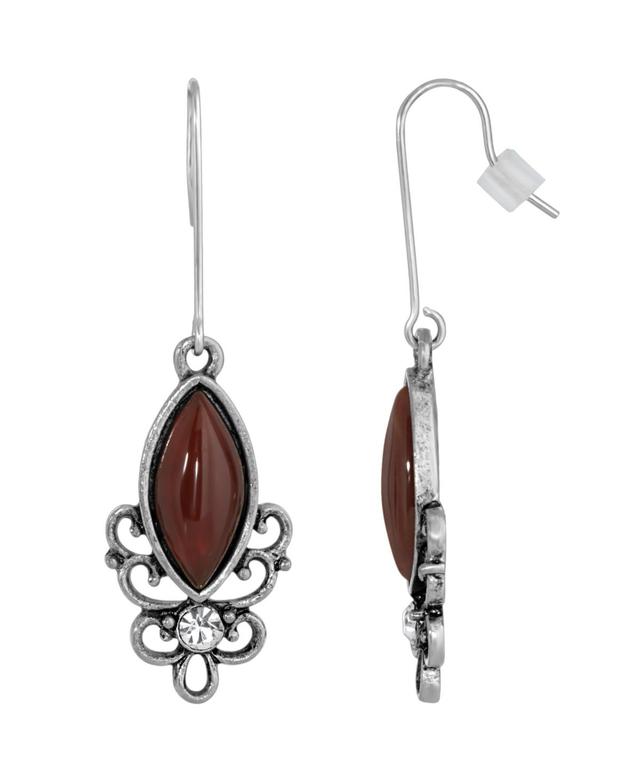 1928 Silver Tone Stone Filigree Drop Earrings, Womens, Red Product Image