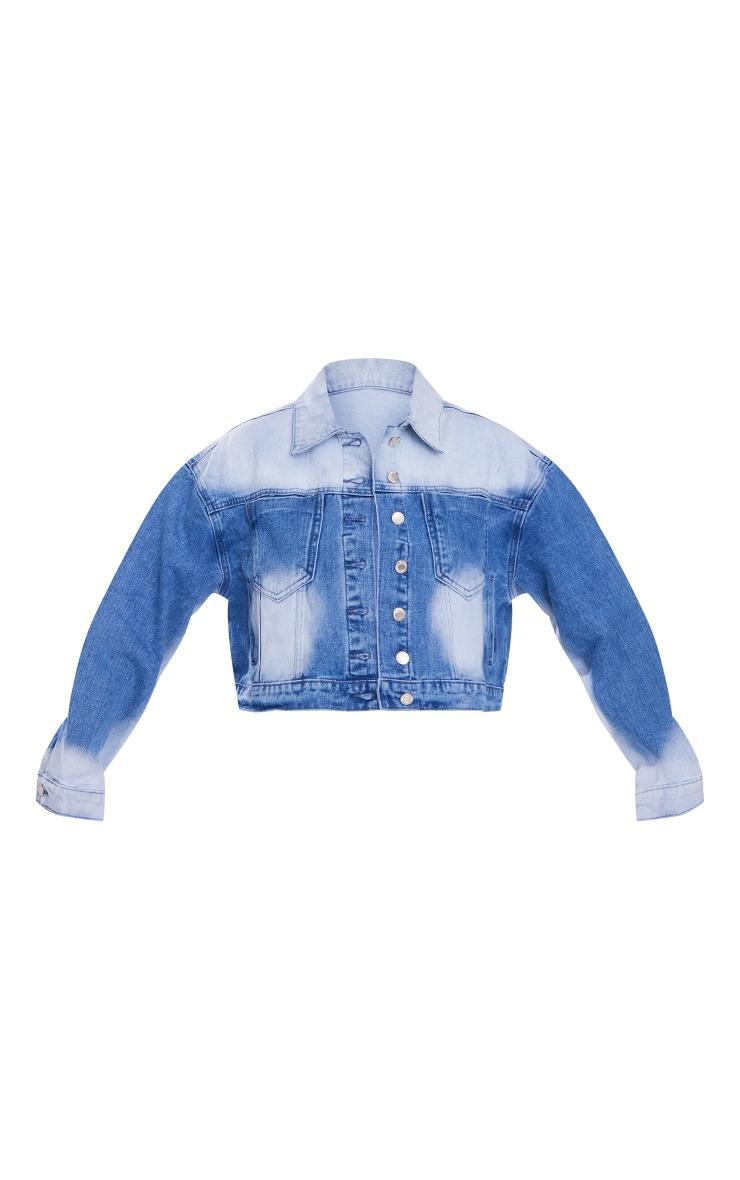 Mid Blue Wash Bleach Detail Crop Jacket Product Image