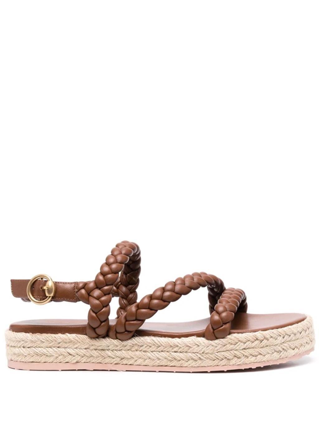 Braided Leather Espadrille Sandals In Brown product image