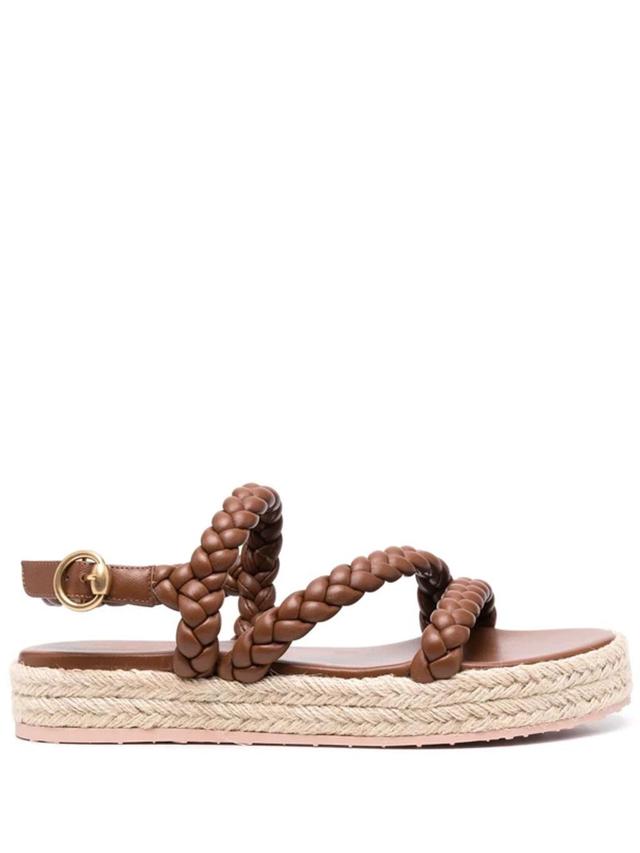 Braided Leather Espadrille Sandals In Brown Product Image