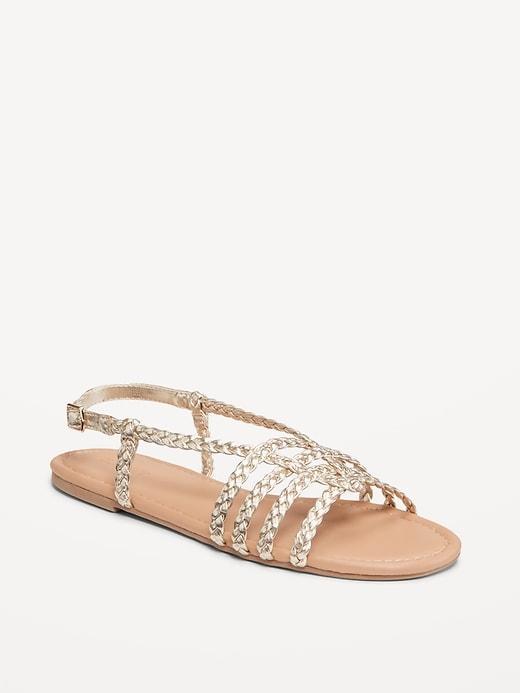 Faux-Leather Braided Flat Sandals Product Image