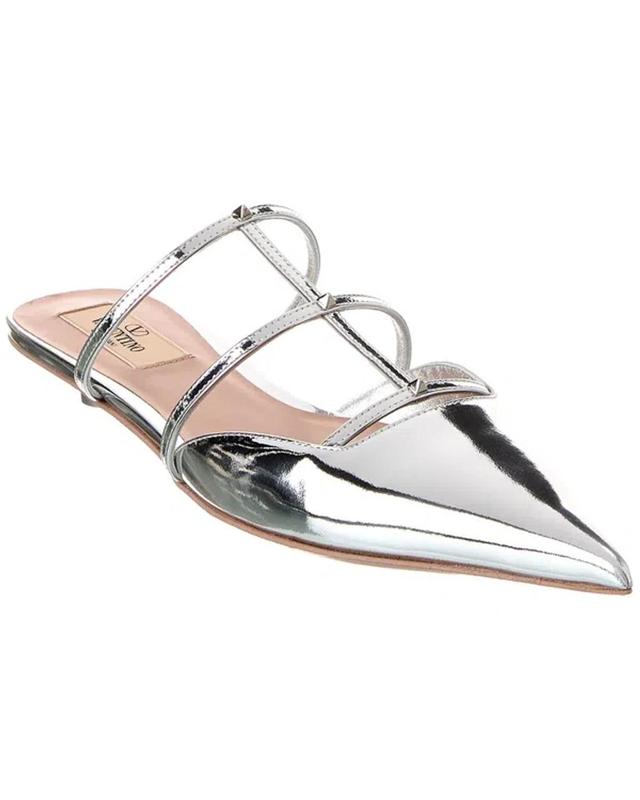 Valentino Rockstud Leather Mule In Silver Product Image