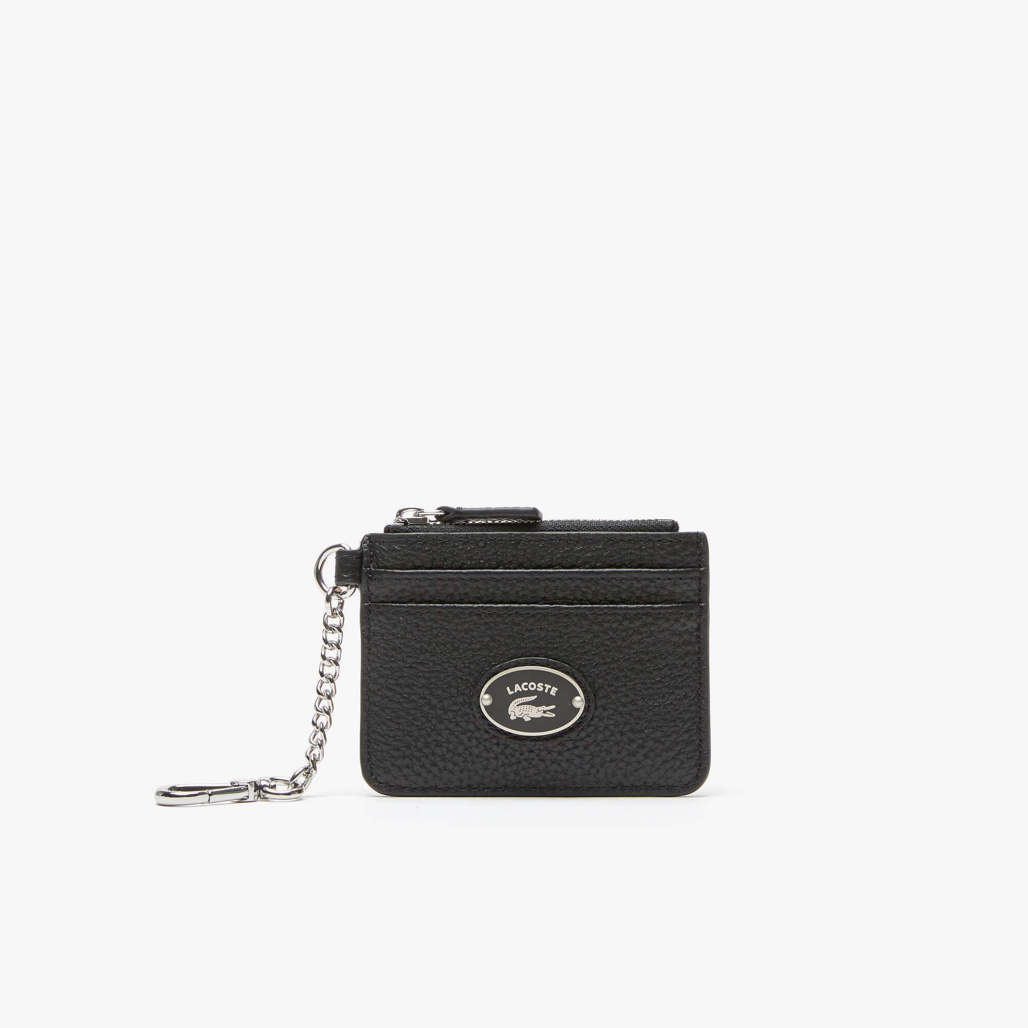 Women's Lacoste Snap Hook Grained Leather Card Holder Product Image