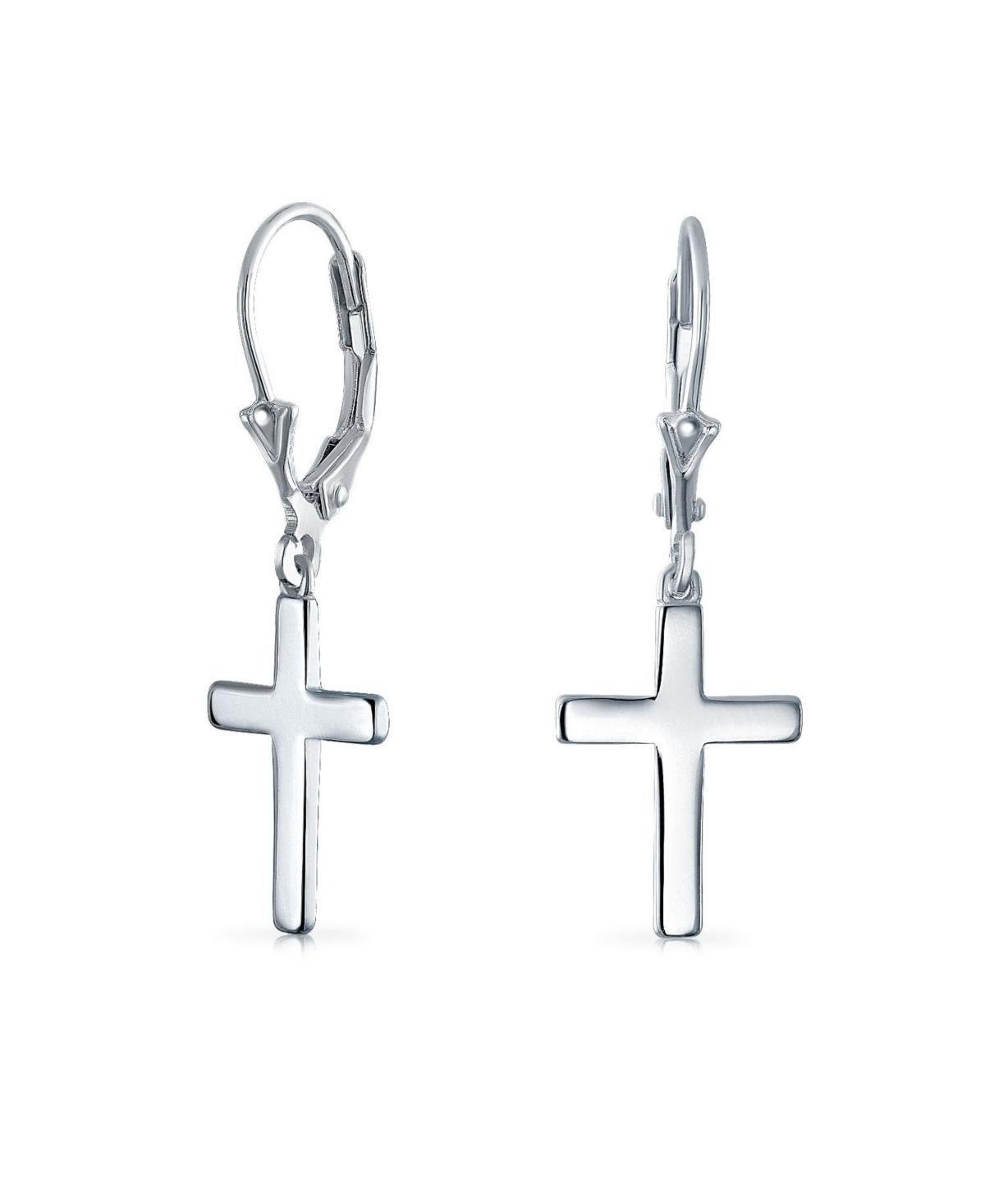 Bling Jewelry Minimalist Simple Delicate Small Religious Cross Drop Dangle Earrings For Women Secure Lever back High Sterling Silver Product Image