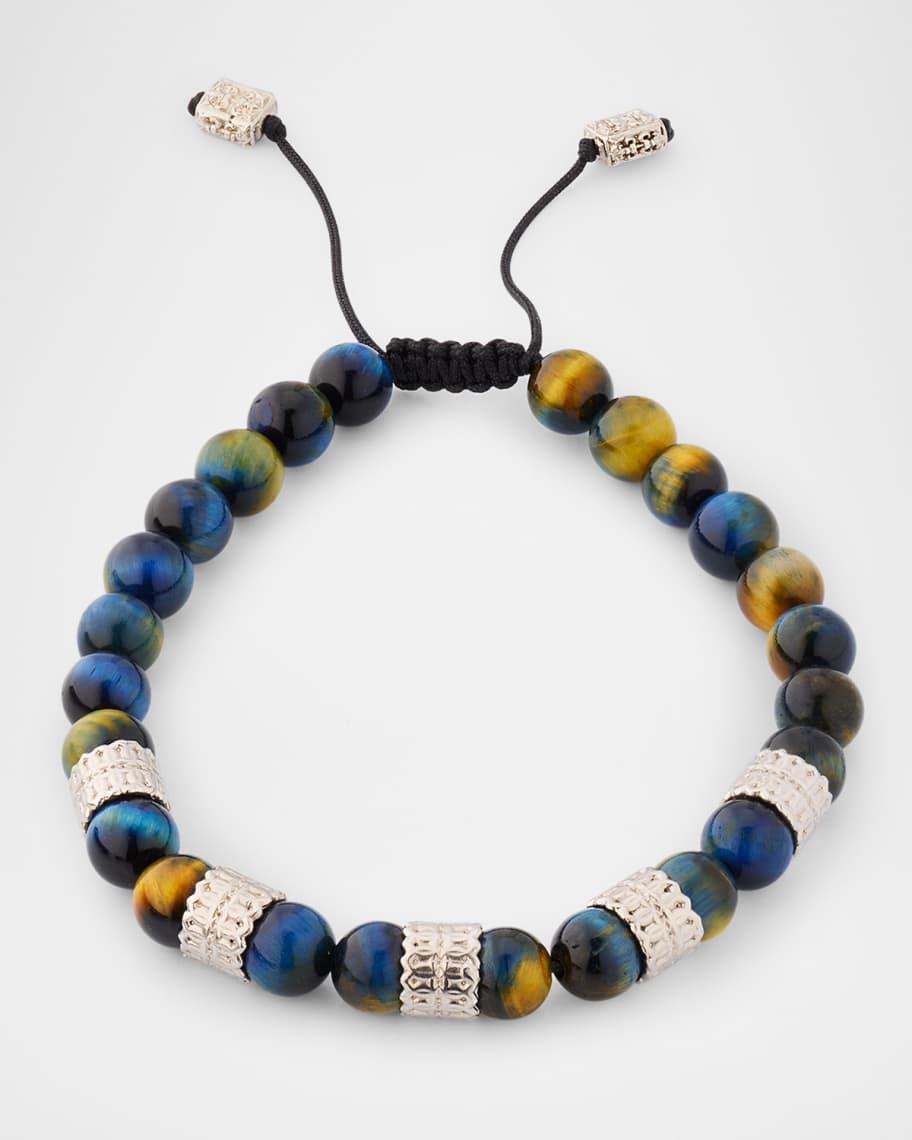 Men's Tiger's Eye and Silver Beaded Bracelet Product Image