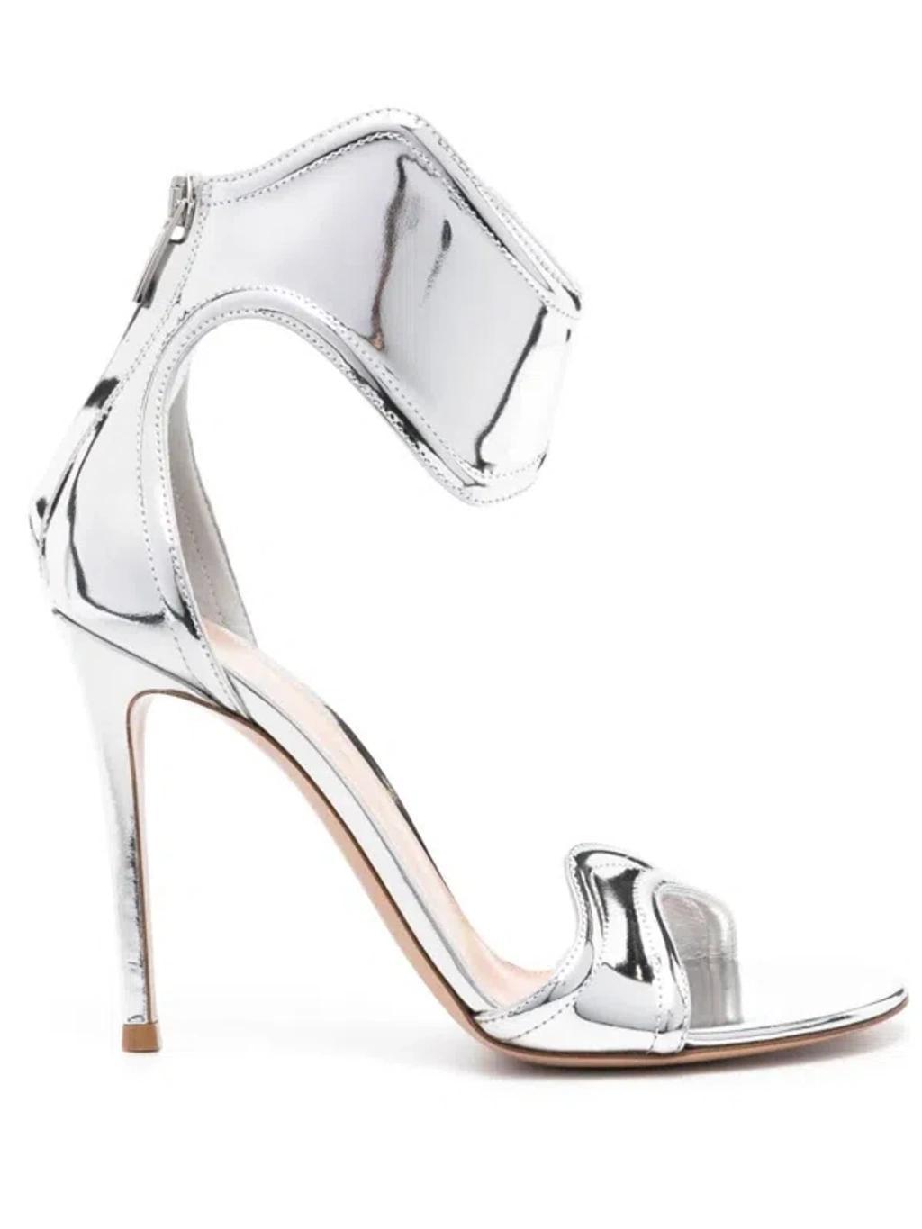 GIANVITO ROSSI Lucrezia 100mm Mirrored Leather Sandals In Metallic Product Image