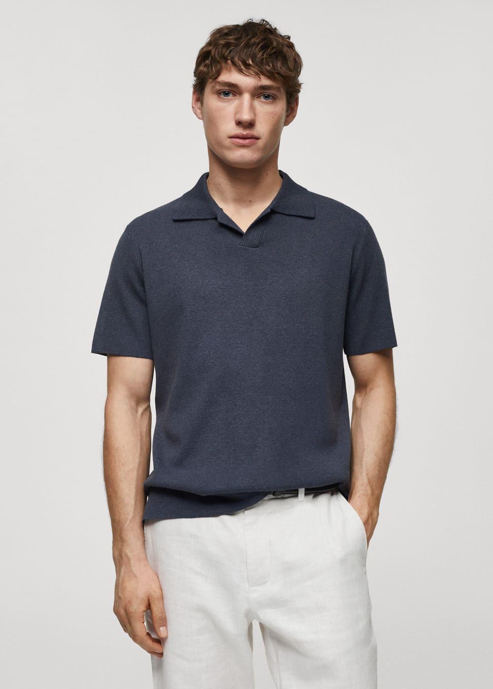 MANGO MAN - Fine knit cotton polo shirt indigo blueMen Product Image