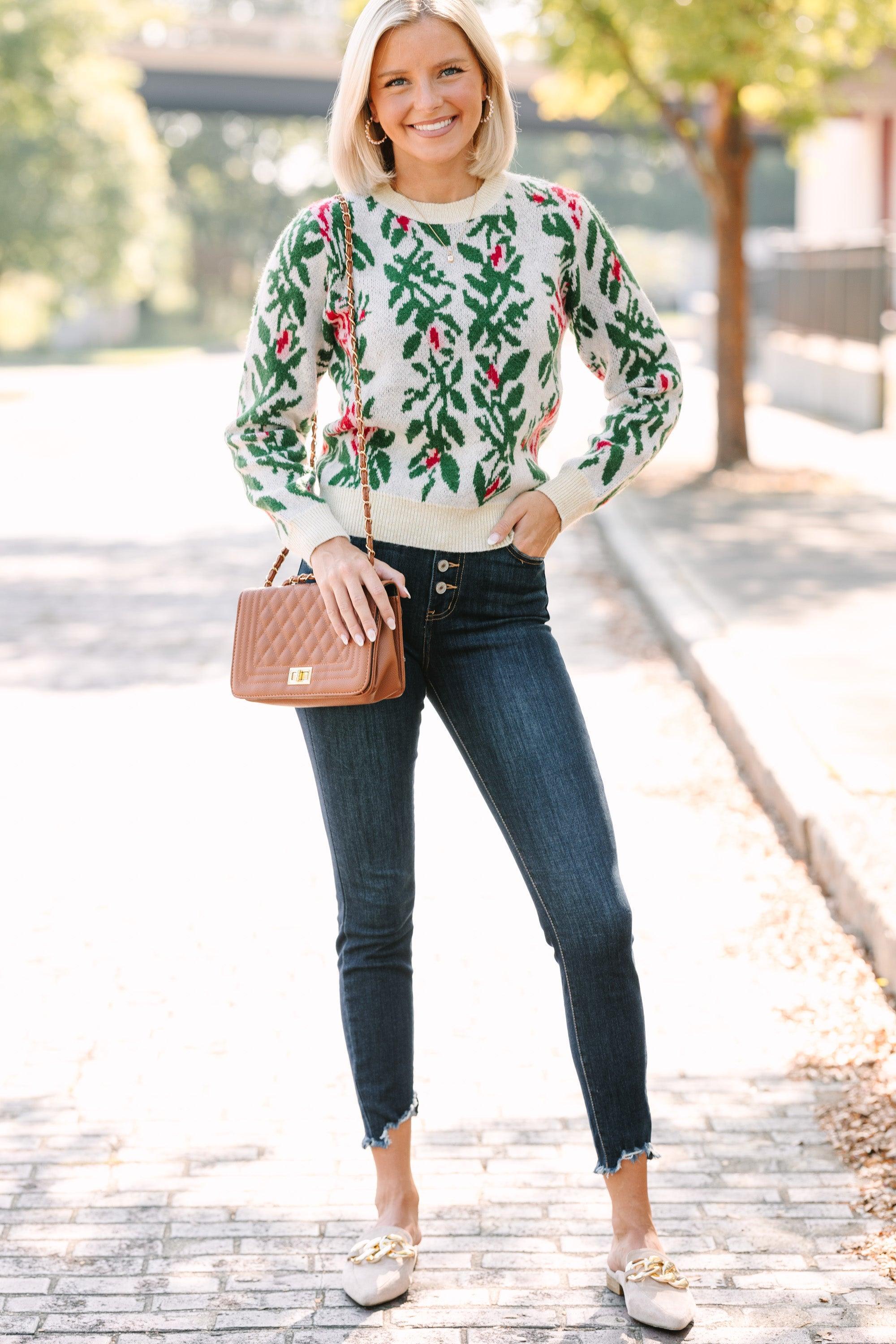 All Figured Out Cream White Floral Sweater Female Product Image