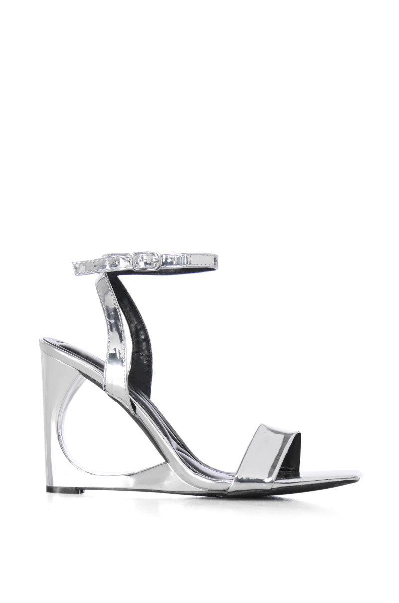 AZALEA WANG SHARLA SILVER CUT OUT WEDGE HEEL SANDAL Product Image