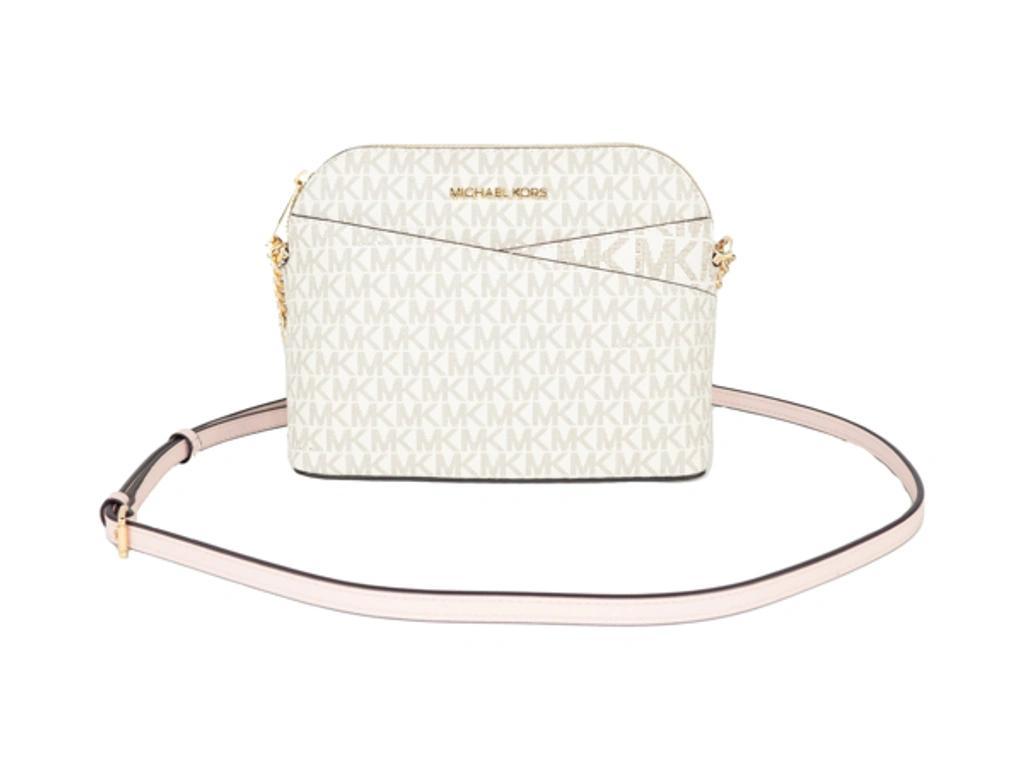 MICHAEL KORS Jet Set Travel Medium Leather X Cross Dome Crossbody Handbag In Ivory Product Image