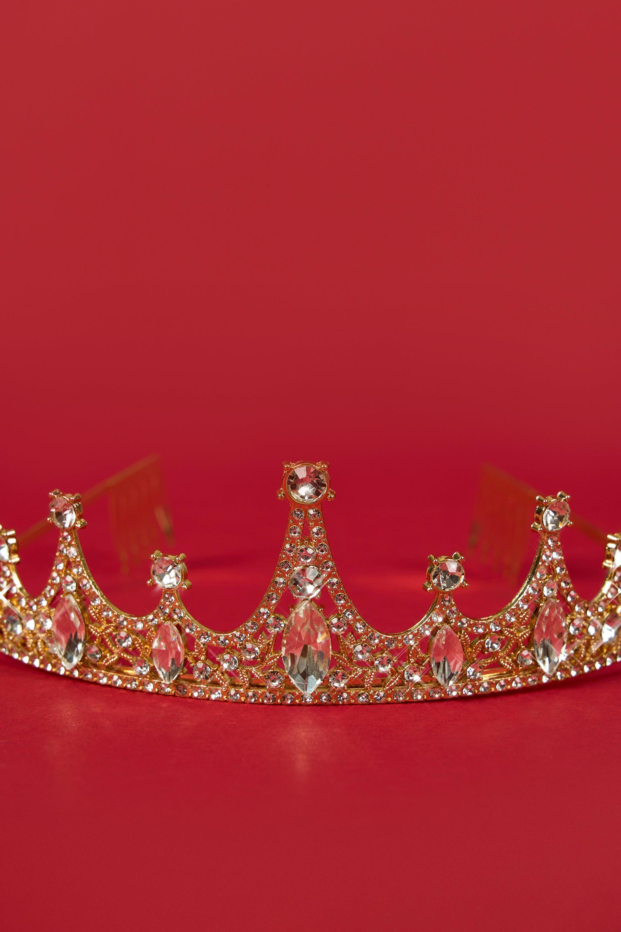 Crystal-Embellished Tiara in Gold Tone Product Image