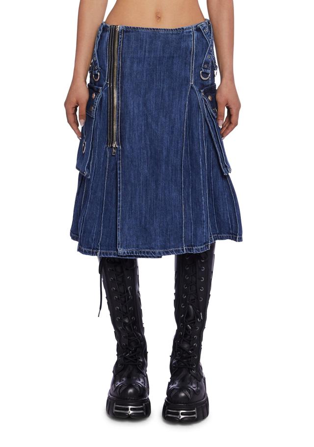 Tripp NYC Denim Kilt Skirt With Zippers - Blue Product Image