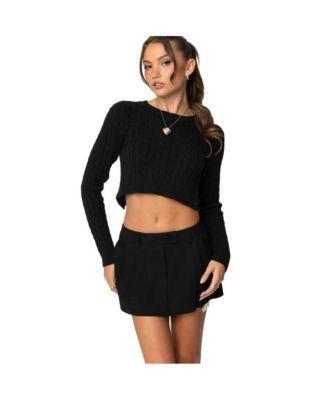 Women's Bow Back Cropped Cable Knit Sweater Product Image