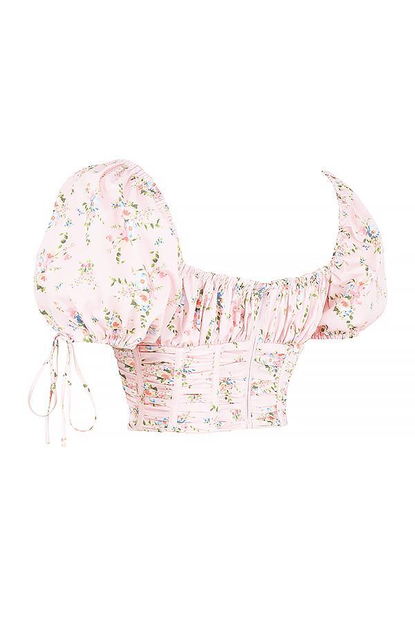 Gracie Pink Floral Puff Sleeve Corset Top Product Image