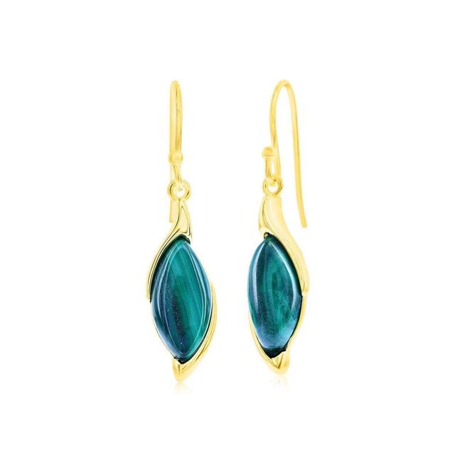 Sterling Silver Marquise Malachite Earrings - Gold Plated Product Image