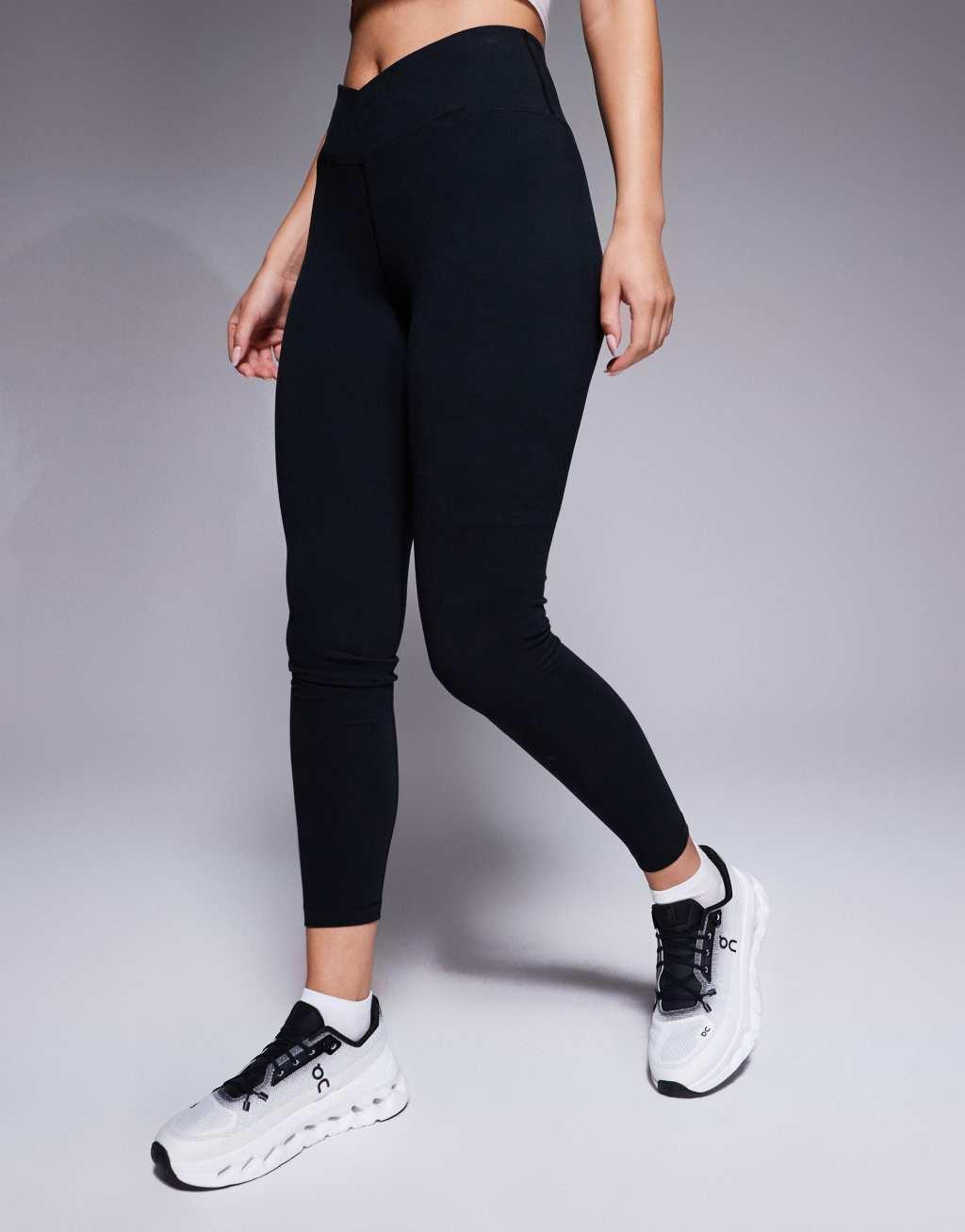 ASOS 4505 Hourglass soft touch wrap waist yoga leggings in black Product Image