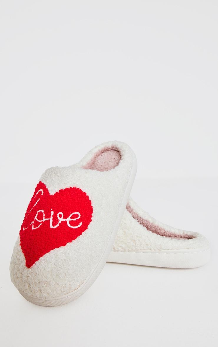 Cream Love Heart Borg Slippers Product Image