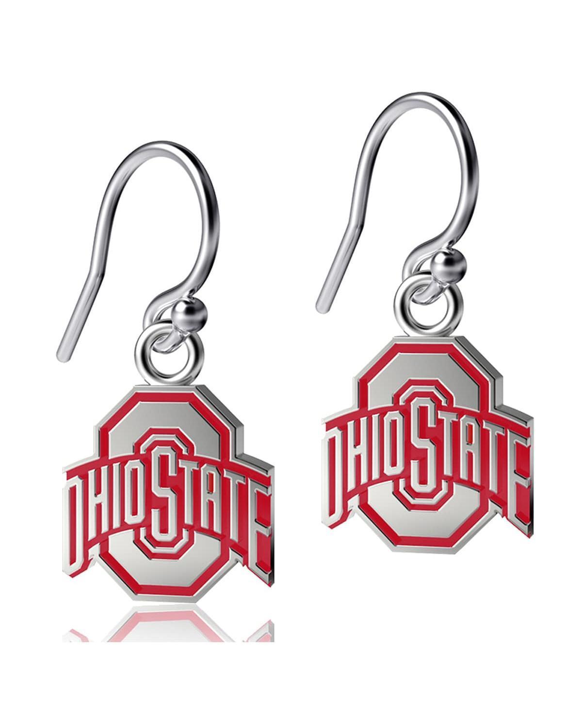 Womens Dayna Designs Ohio State Buckeyes Silver-Tone Enamel Dangle Earrings Product Image